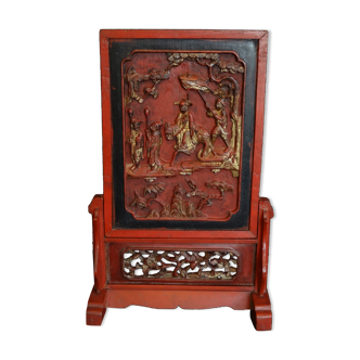 Scholar's screen, China XIXth, lacquered and gilded carved wood H 52 cm