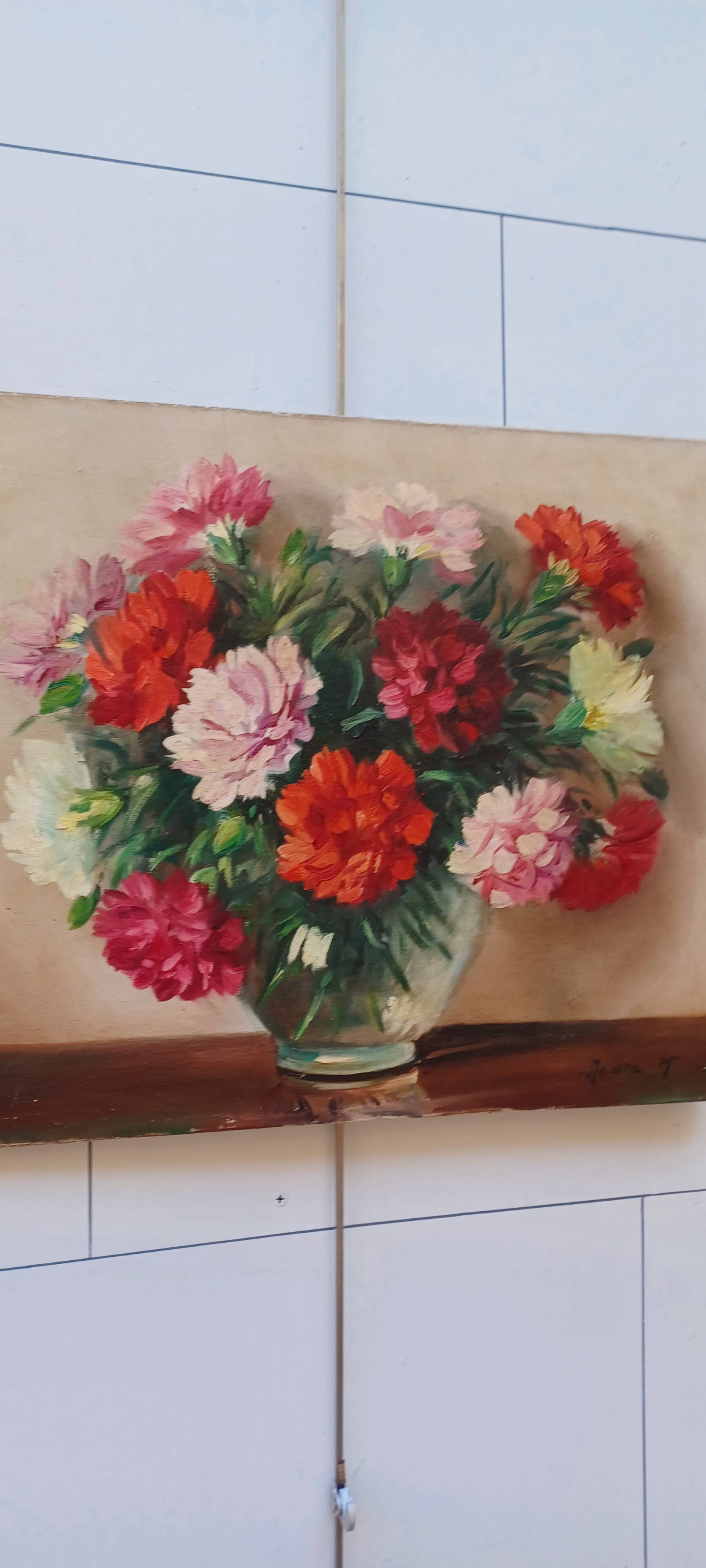 Bouquet of peonies - oil on canvas signed: andre .m