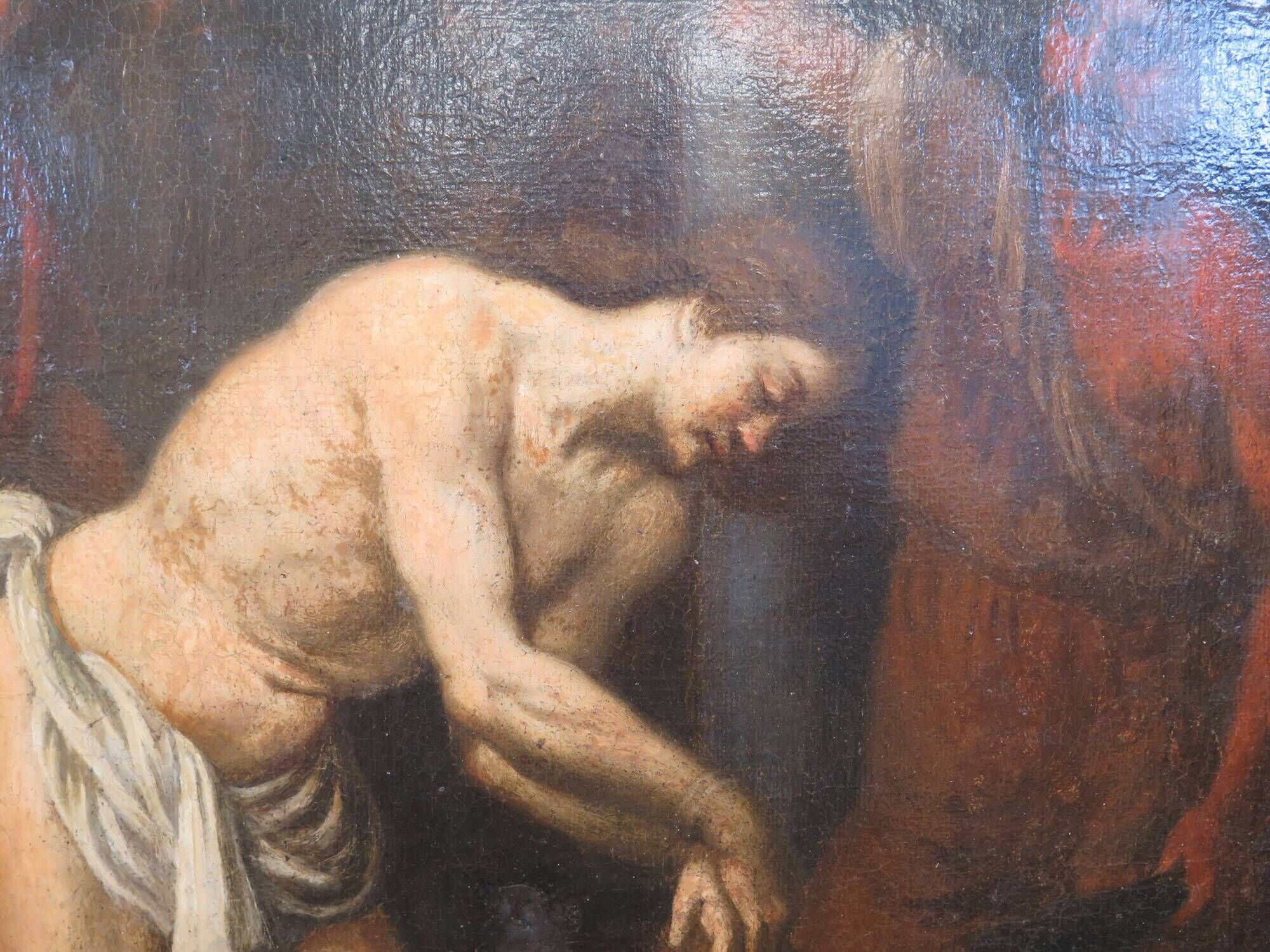 Antique painting Flagellation of Christ with early XIX gilded wooden frame