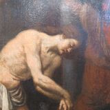 Tableau ancien Flagellation du Christ avec cadre en bois doré début XIX