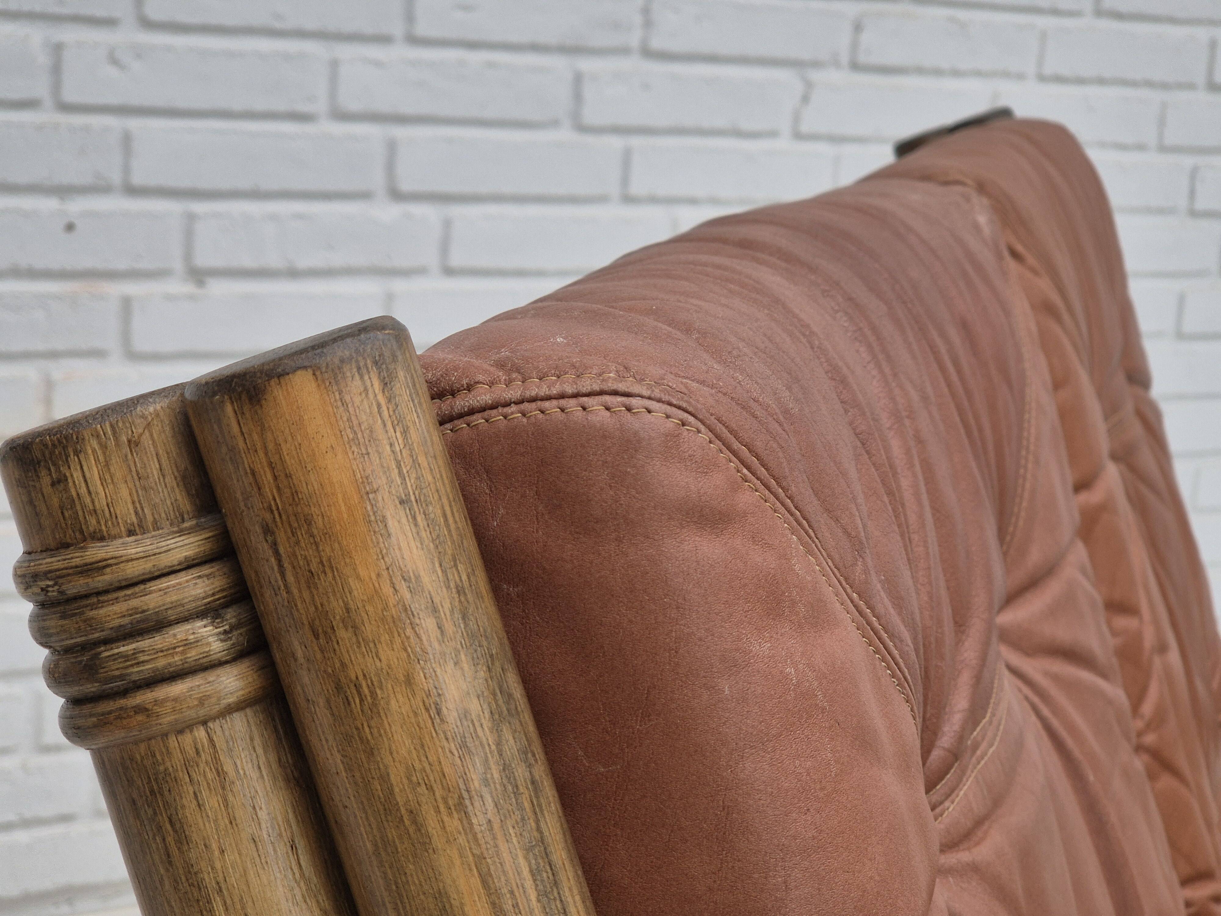1970s, Scandinavian 2 seater sofa, original very good condition, bamboo, leather.