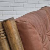 1970s, Scandinavian 2 seater sofa, original very good condition, bamboo, leather.