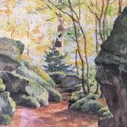Tableau aquarelle du début du XX° "Forêt du Morvan"