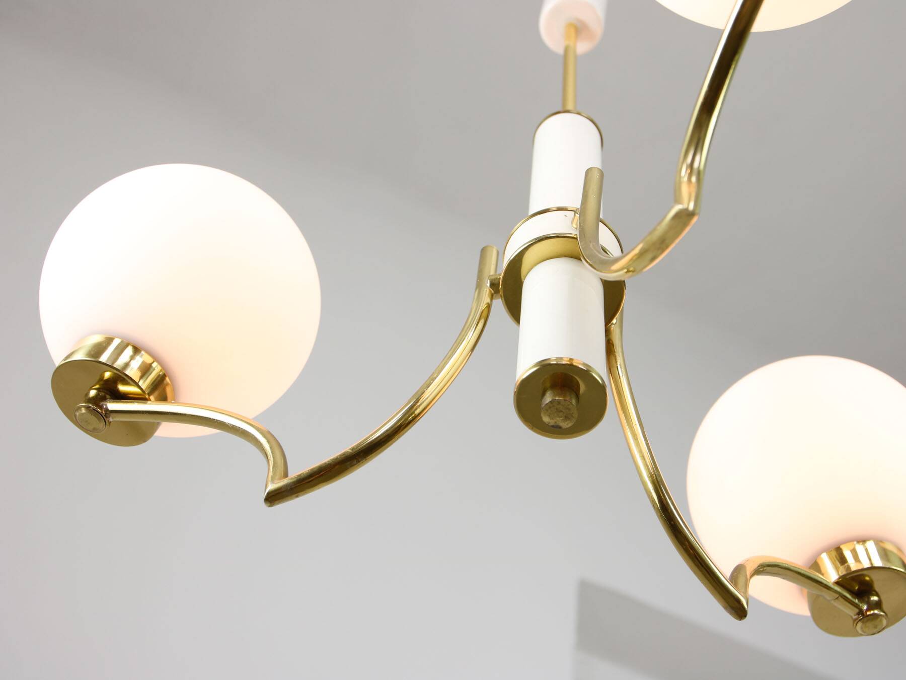 Mid-century Italian Brass and Opaline Chandelier