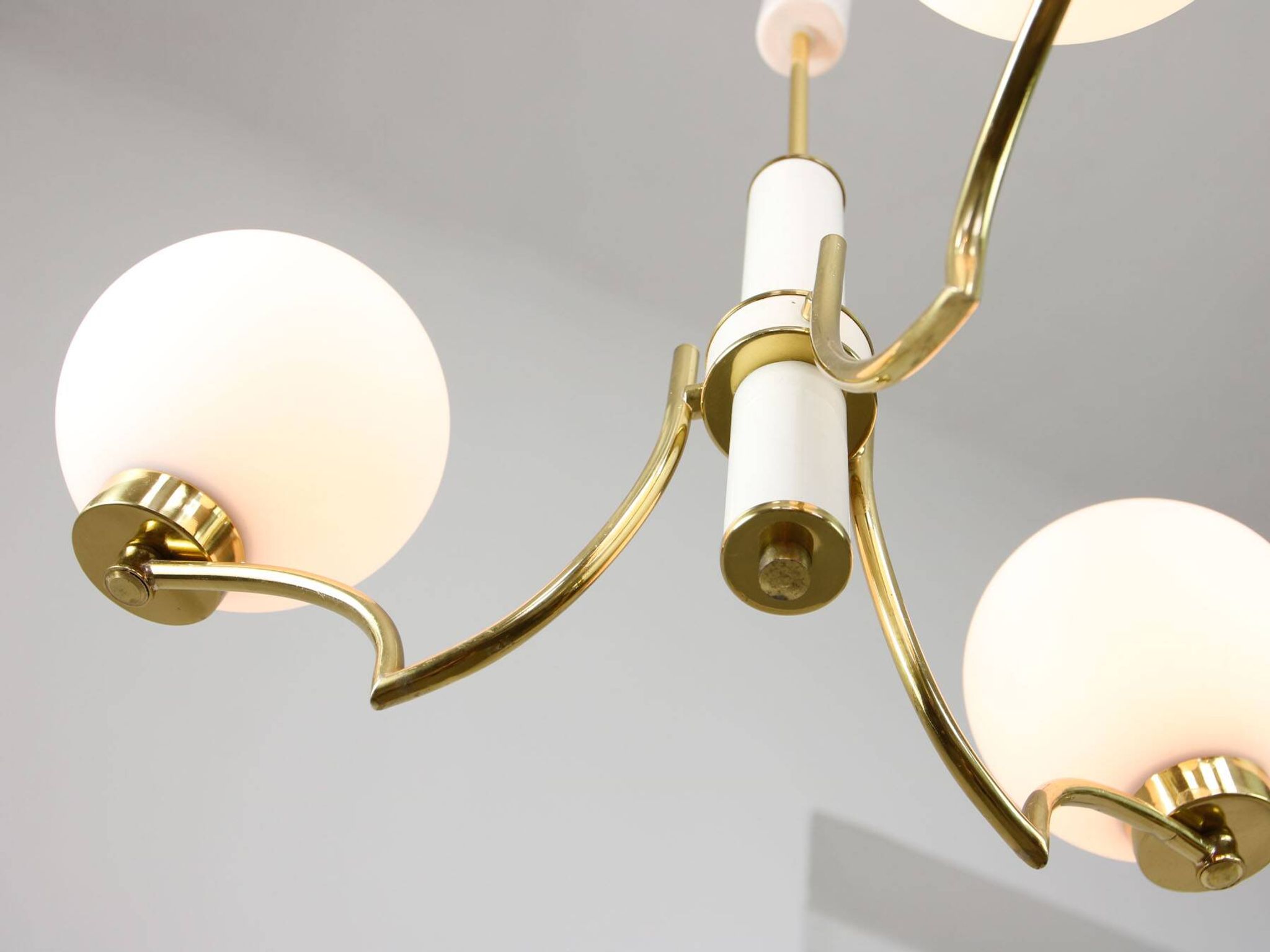Mid-century Italian Brass and Opaline Chandelier