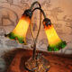 Brass lamp and glass paste water lily leaves
