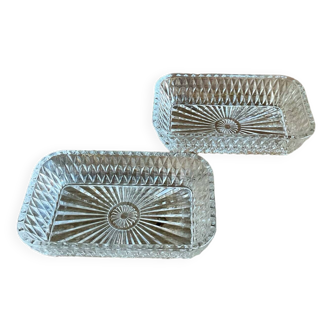 Duo of vintage Duralex France butter dishes