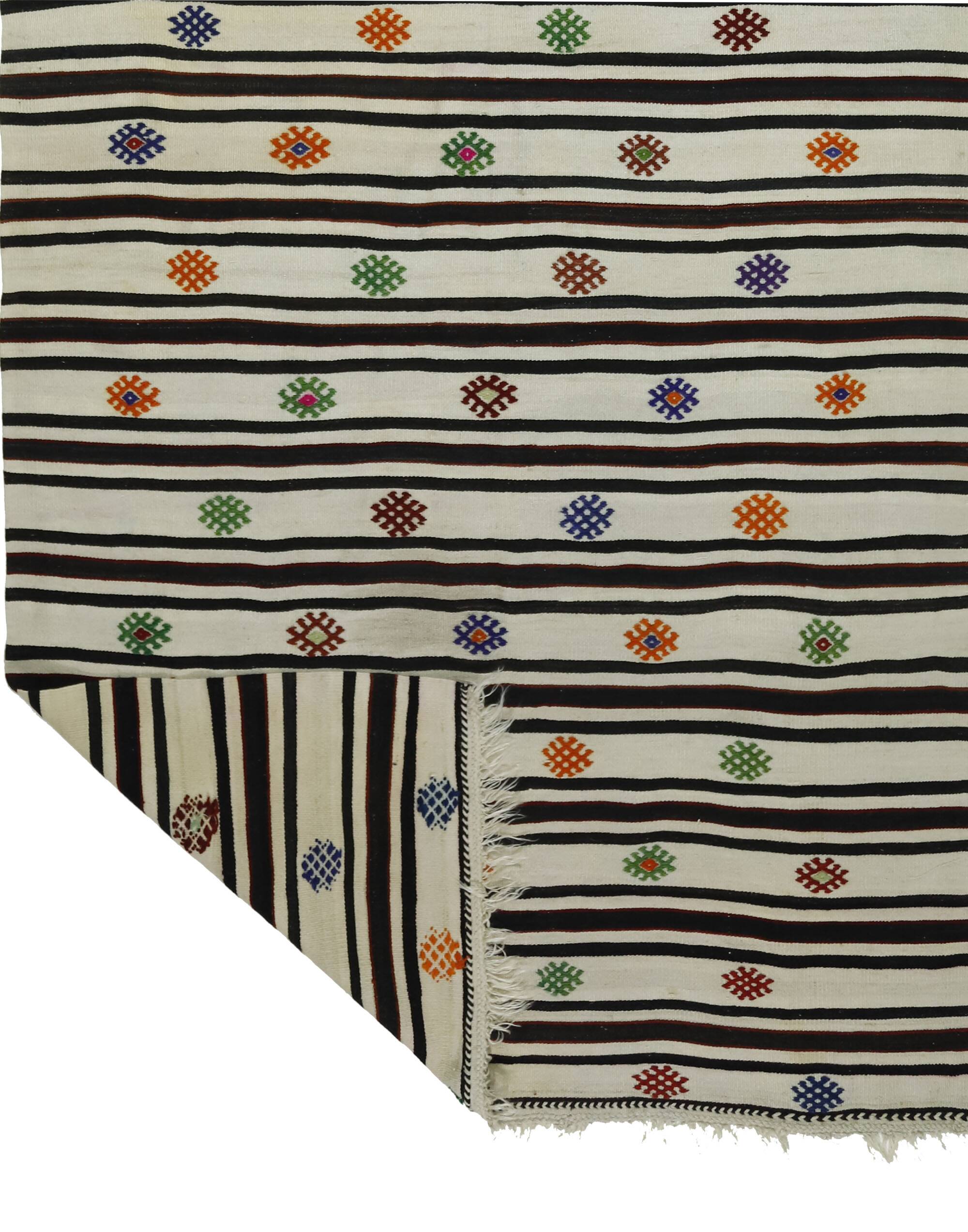 Turkish Kilim Konya 153x368 cm Fertility Motif Striped White Vintage
