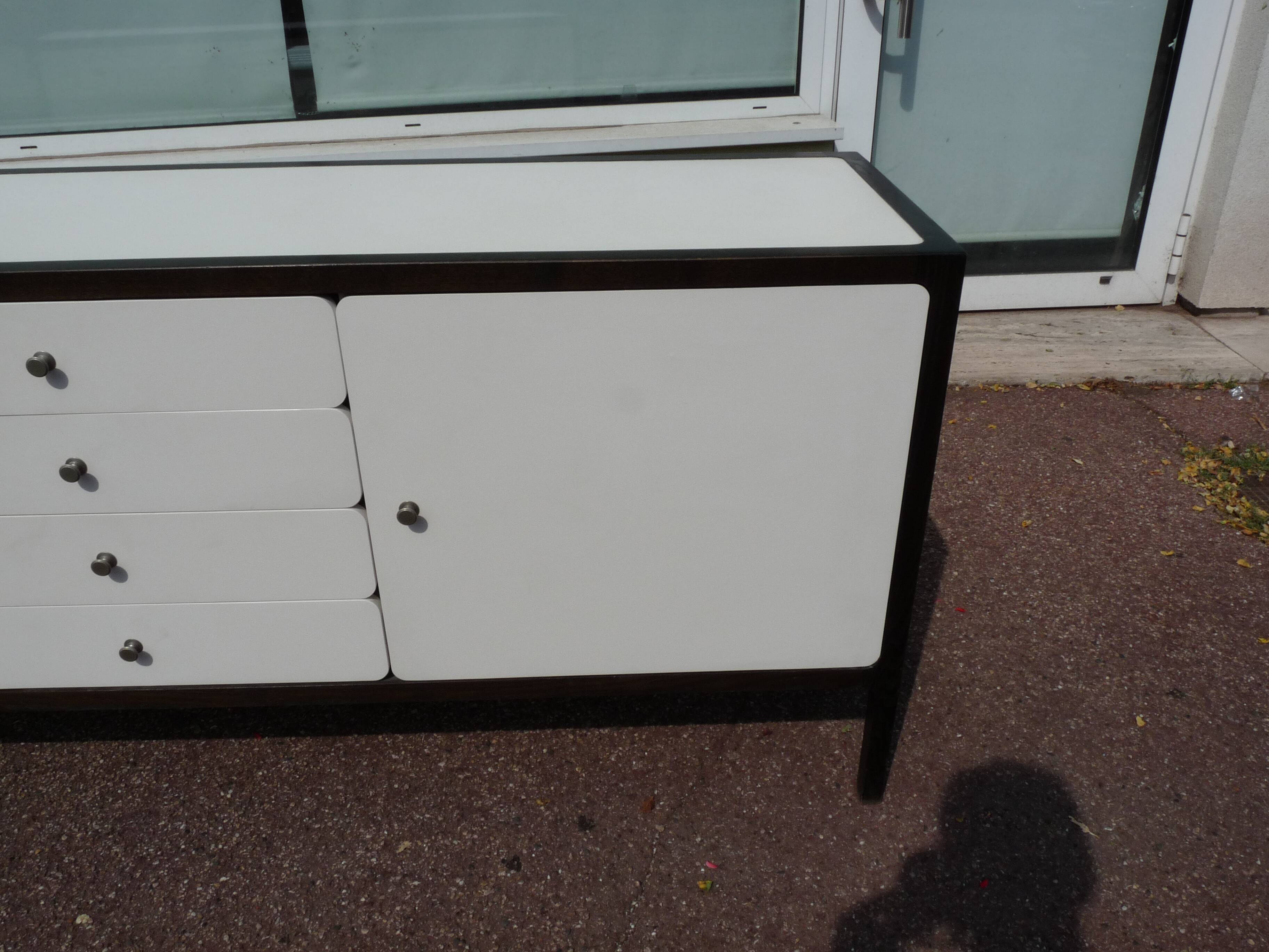 Wooden Sideboard - "Stollenlinie Brasilia" - German - 1960 - White - Black