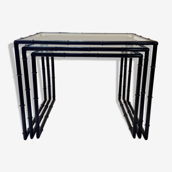 Tables gigogne 1970 métal façon bambou