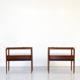 Set of 2 italian midcentury rosewood and carrara marble bedside tables