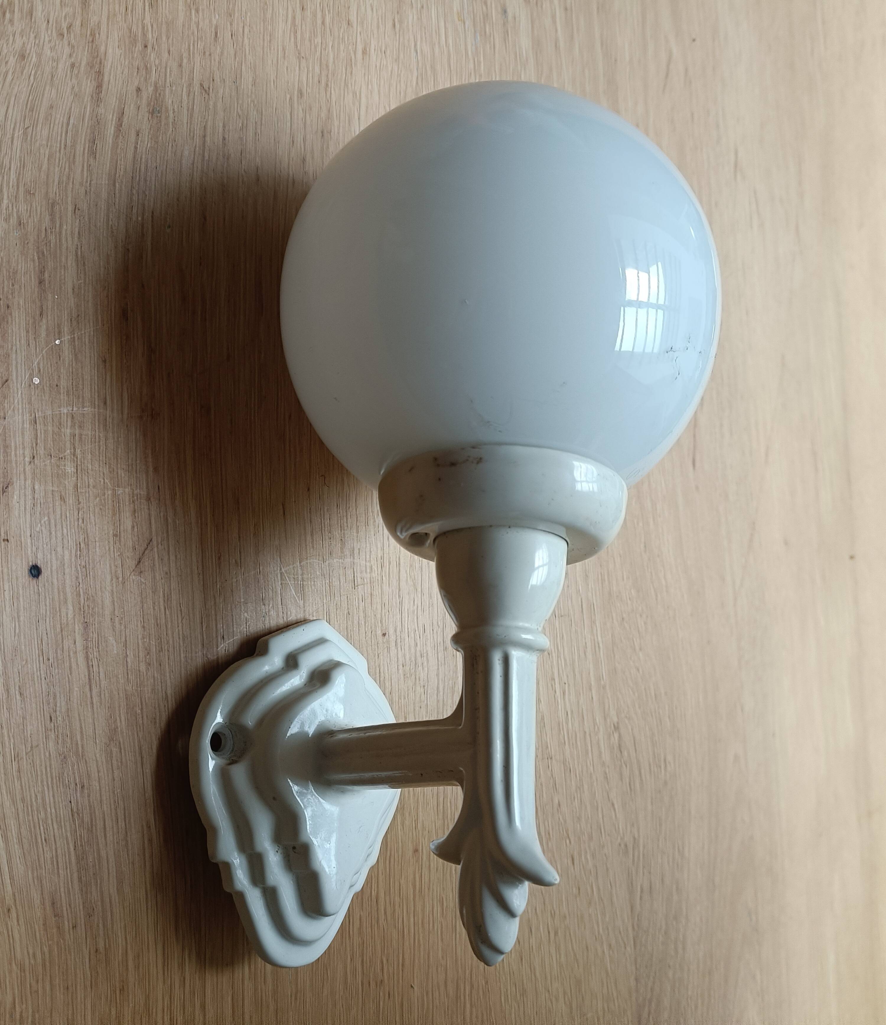 Wall lamp, cast iron and opal glass