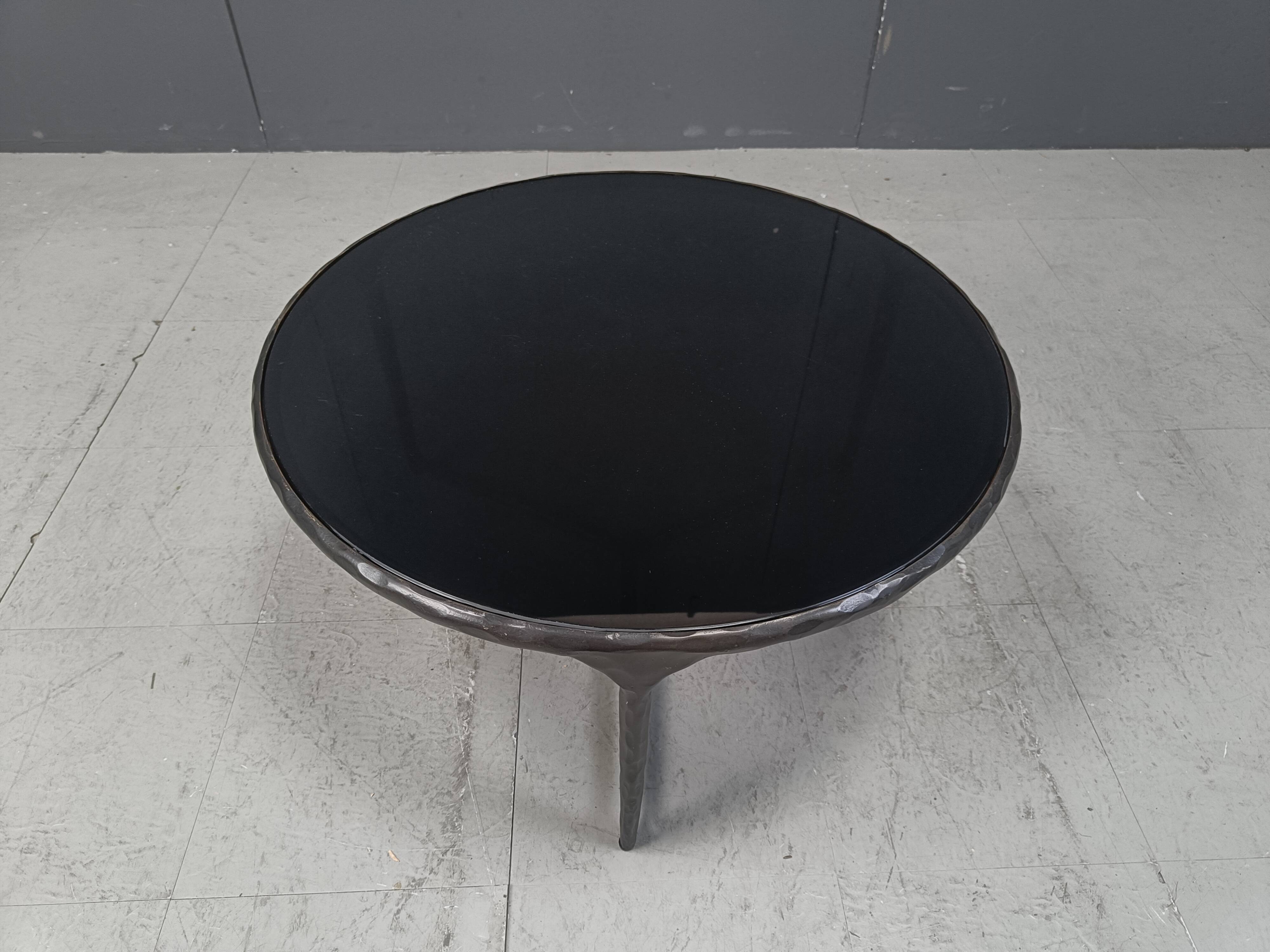 Vintage sculpted steel brutalist coffee table, 1970s