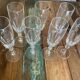Set of 7 champagne flutes. Made of cut crystal.