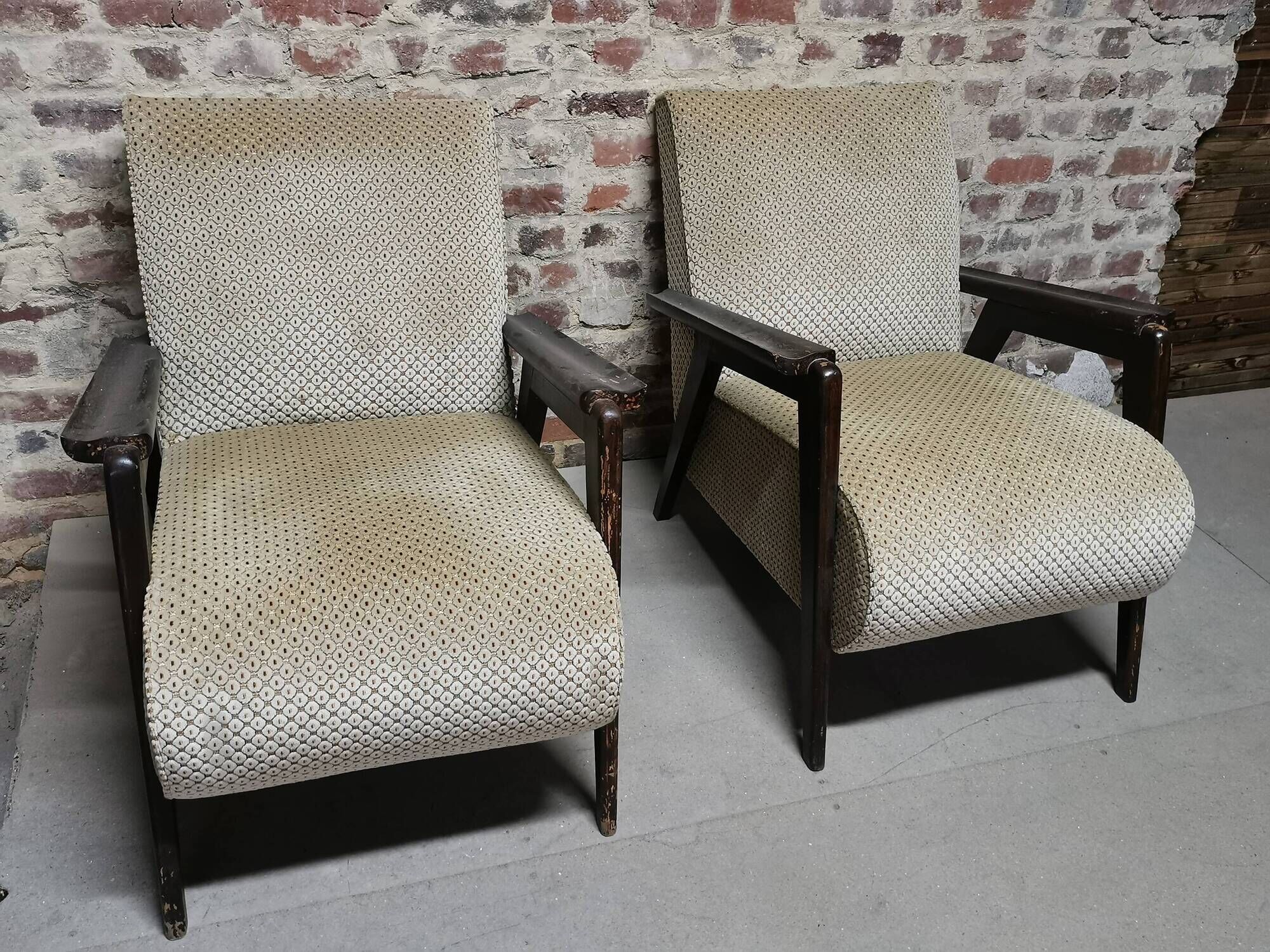 Paire de Fauteuils club / Chauffeuse vintage 50's , pieds compas