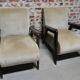 Paire de Fauteuils club / Chauffeuse vintage 50's , pieds compas