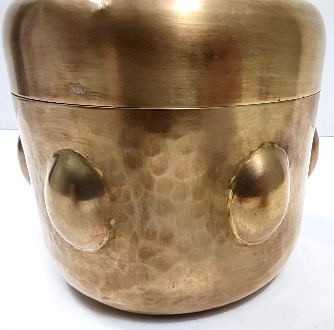 Vintage cylinder embossed brass storage box, italy