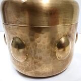 Vintage cylinder embossed brass storage box, italy