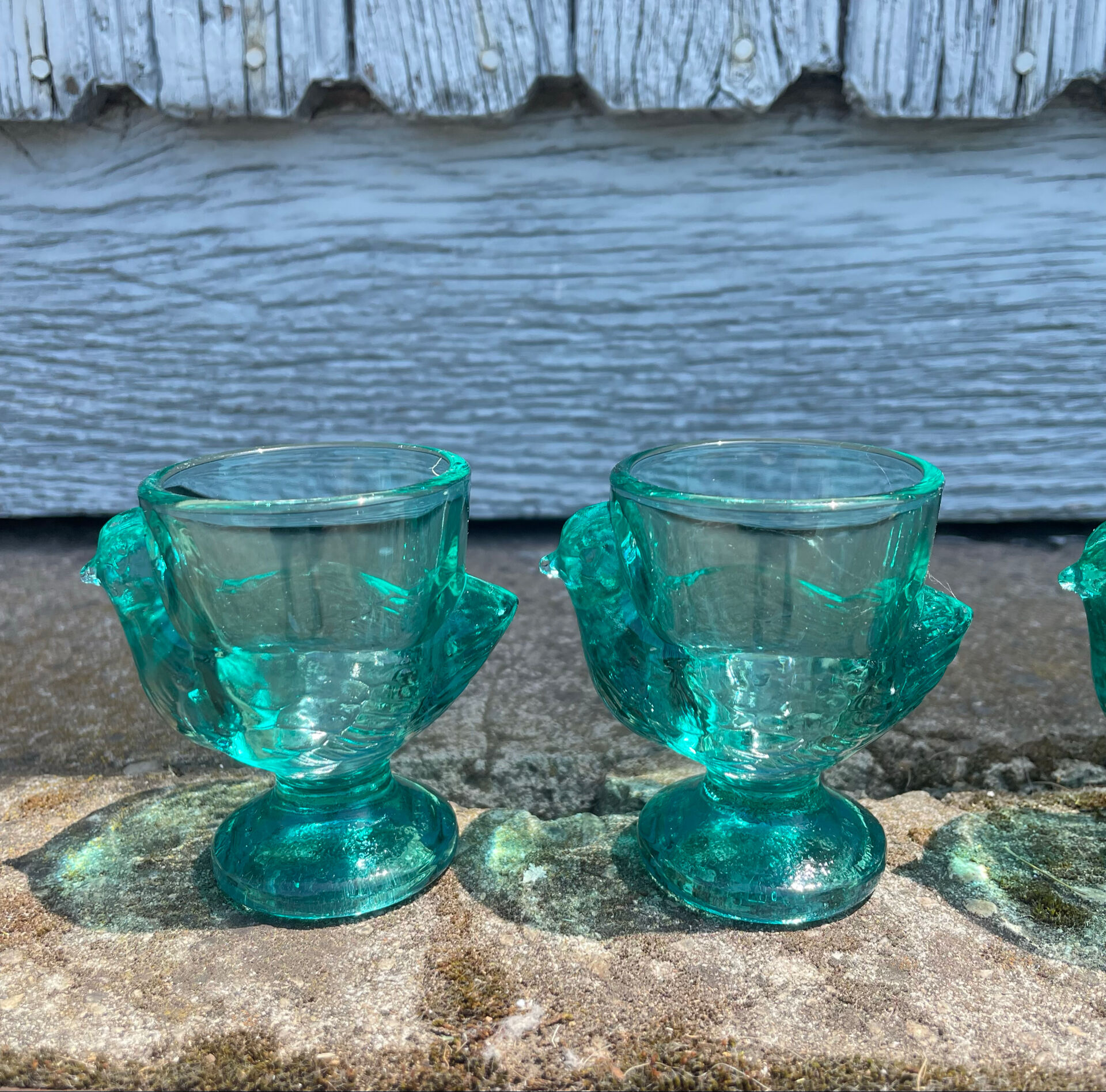 6 vintage turquoise chicken egg cups