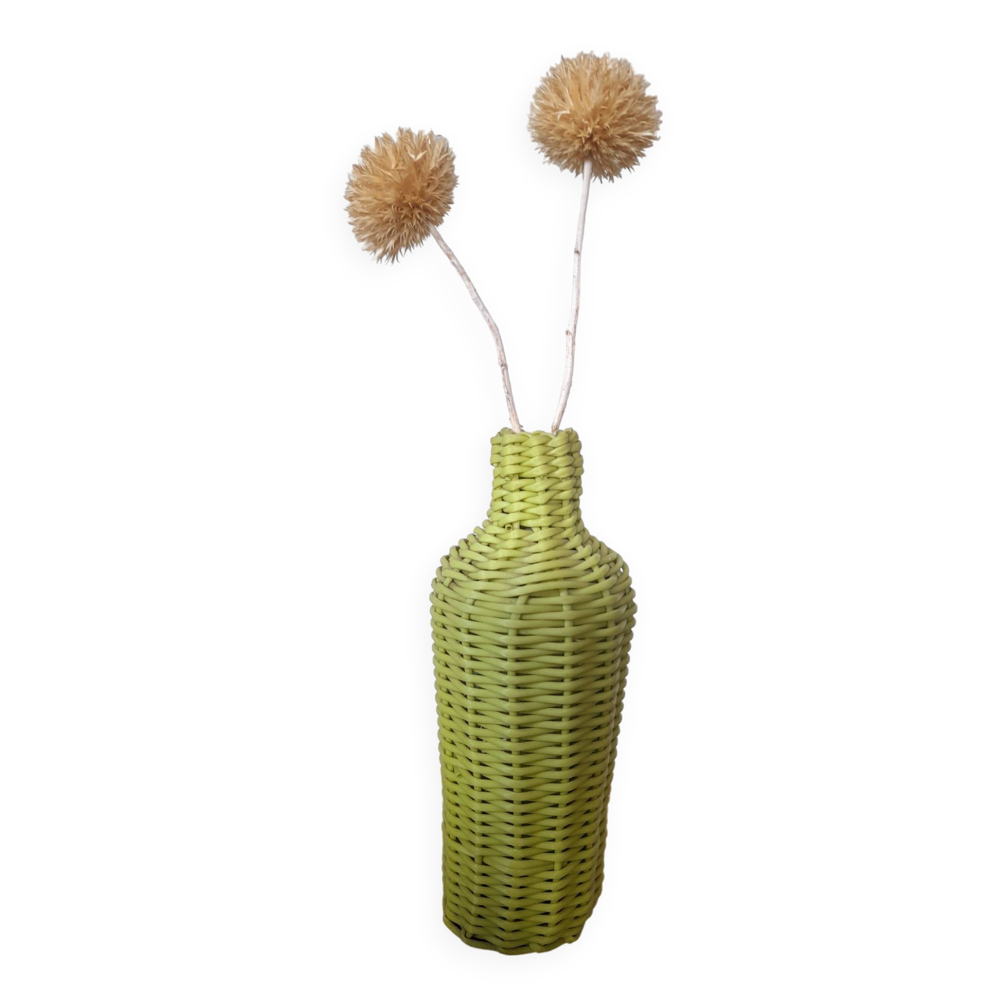 Vintage bottle vase made of scoubidou