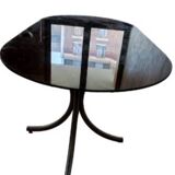 Large oval table from the 70s in smoked glass with chrome legs