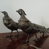 Paire de faisans en métal argenté, 1970