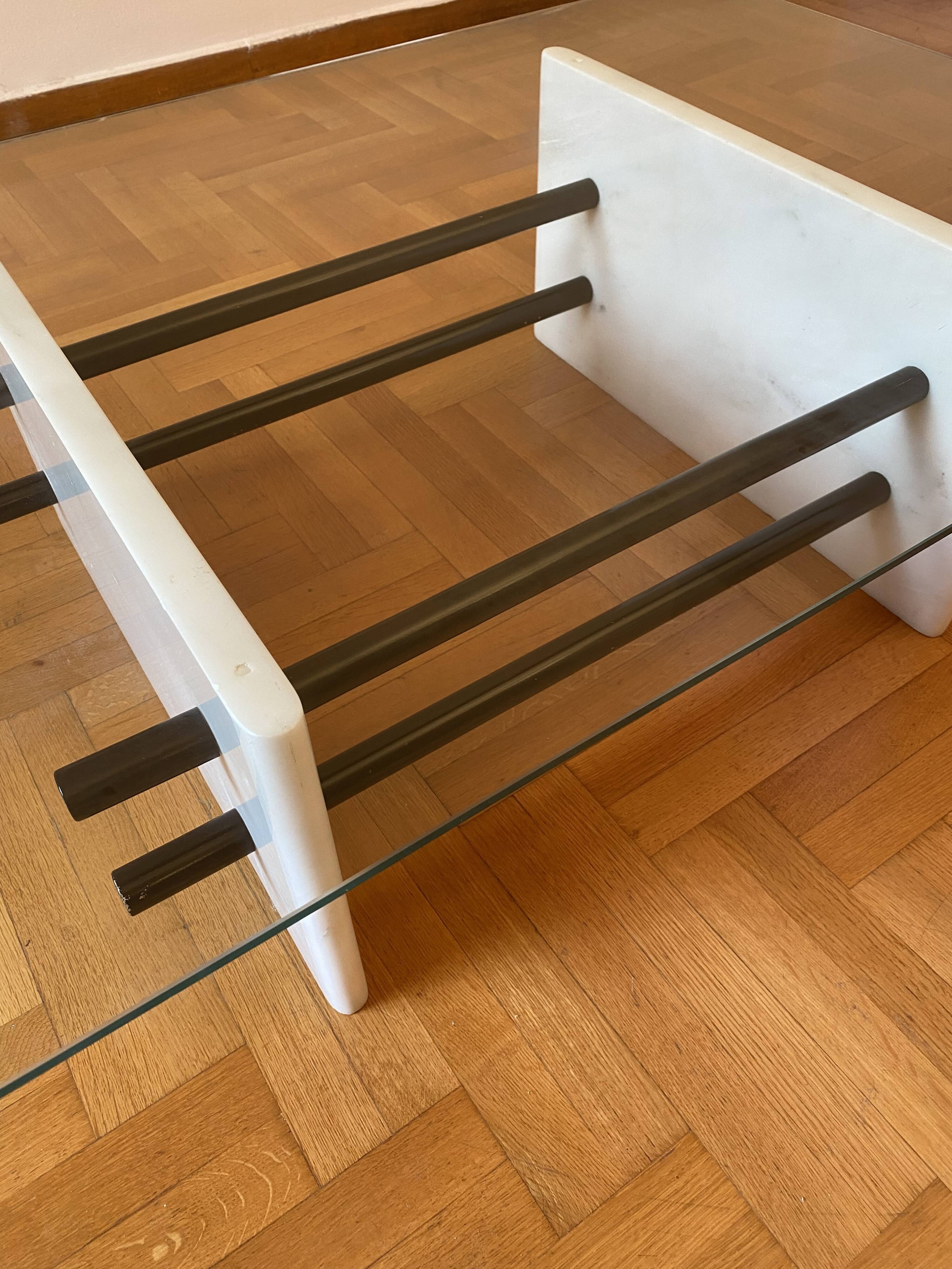 1980s White Marble Rectangular Coffee Table Postmodern Glass