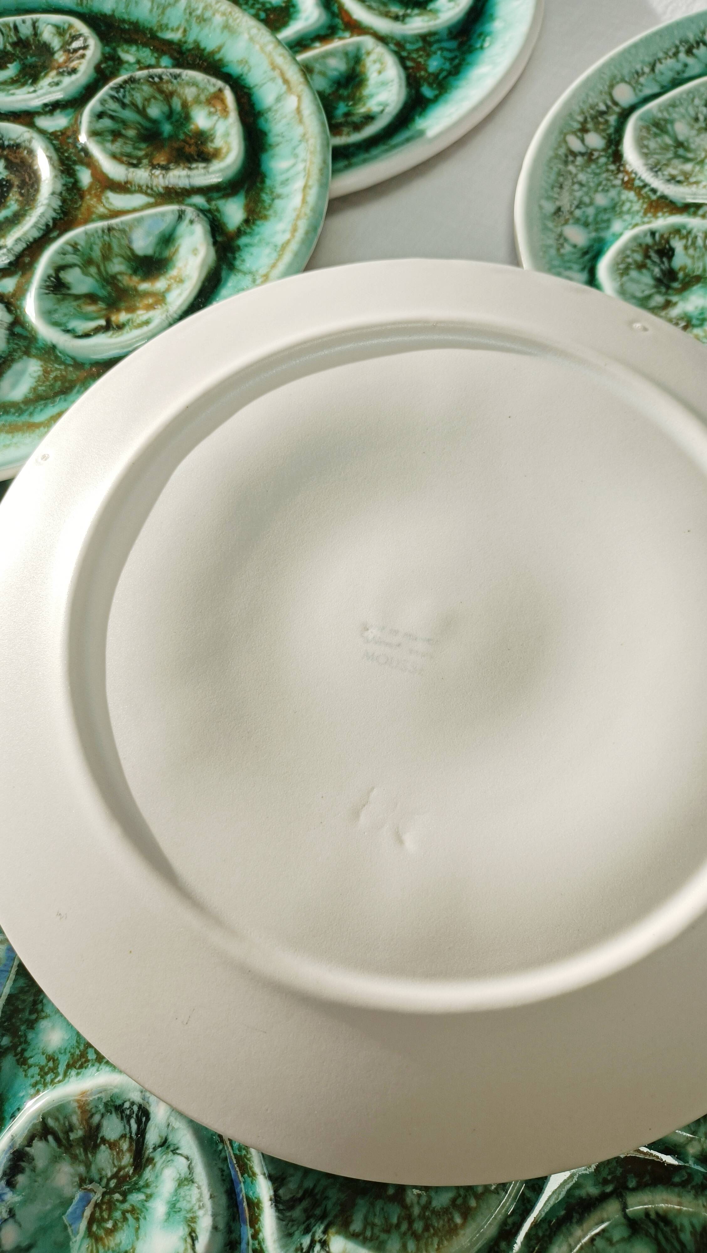 Set of 6 Niderviller oyster plates, moss décor