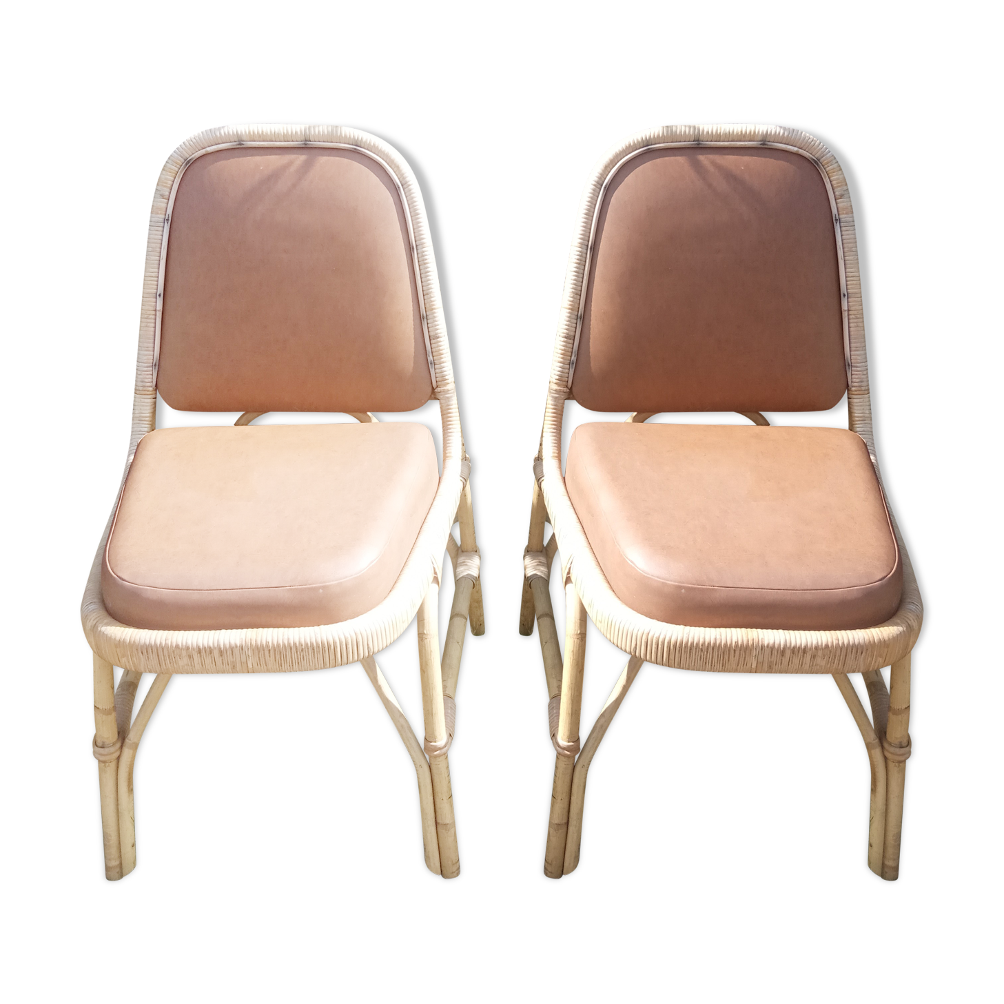 Chaises vintage rotin et skaï