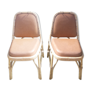 chaises vintage rotin et skaï