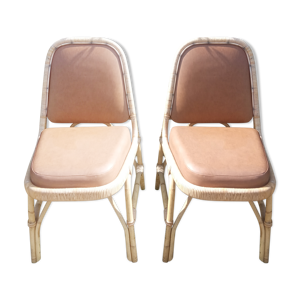Chaises vintage rotin et skaï