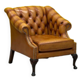 Fauteuil Club en cuir brun vintage Chesterfield Regency Style