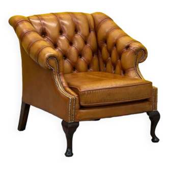 Fauteuil Club en cuir brun vintage Chesterfield Regency Style