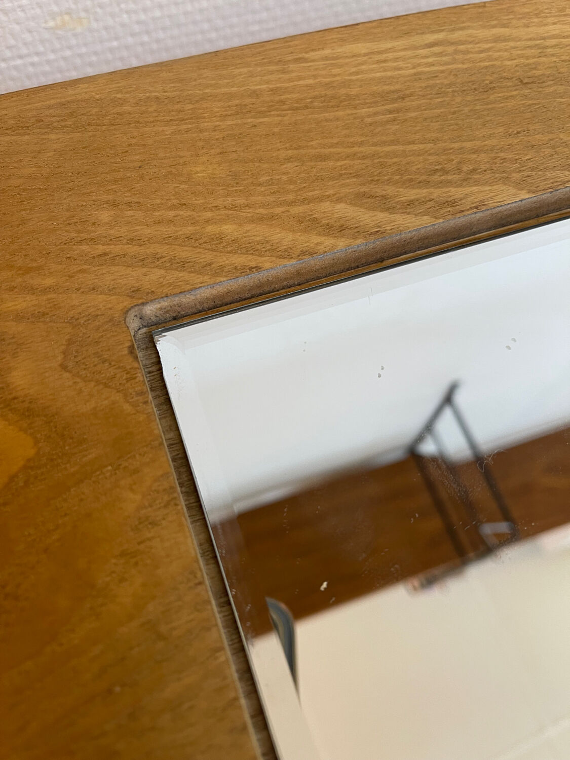 Small contemporary console in stained walnut wood.
