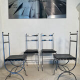 Set of 4 steel chairs with removable black seats