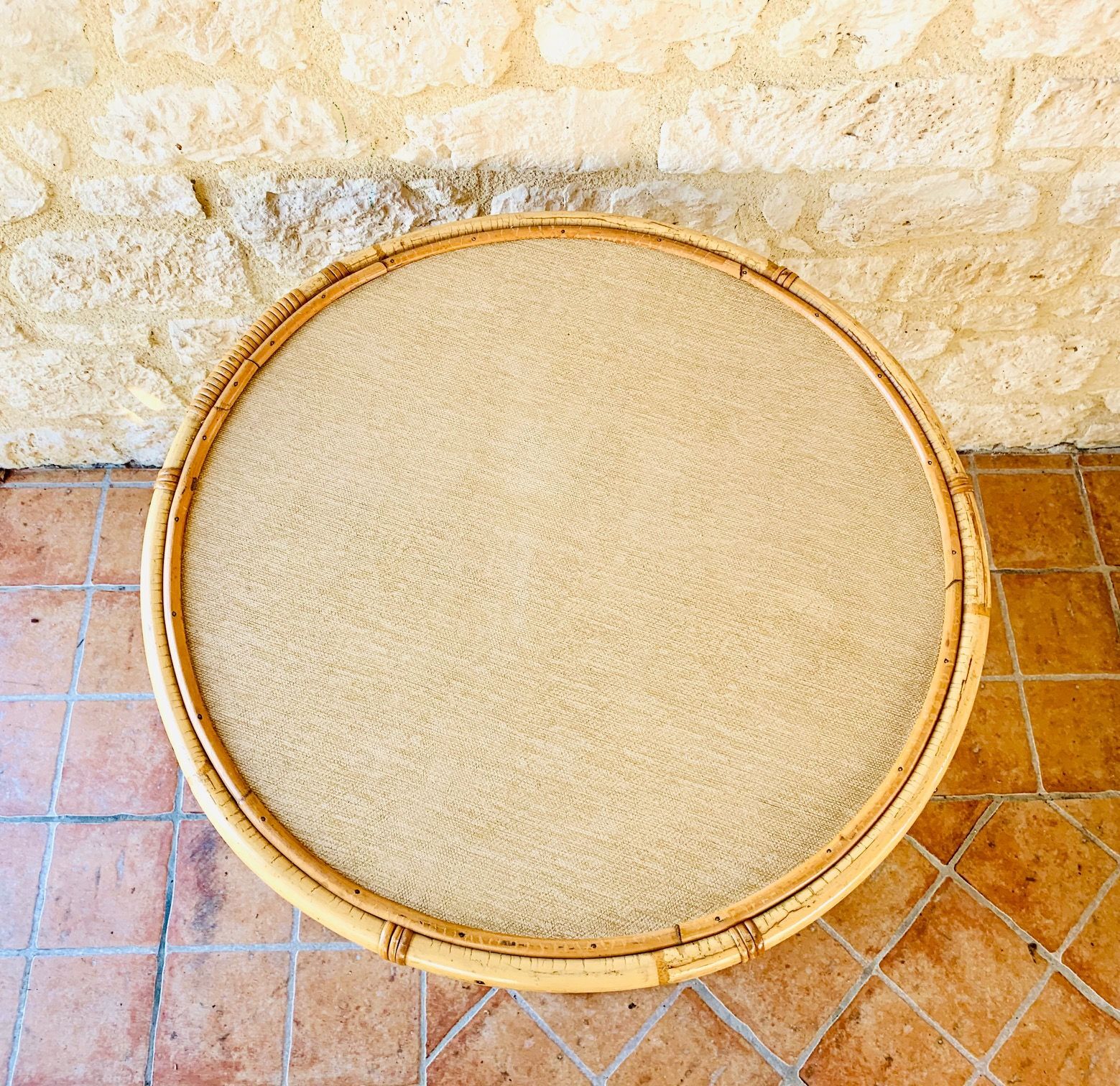 Rattan coffee table with range magazines, vintage circa 60's