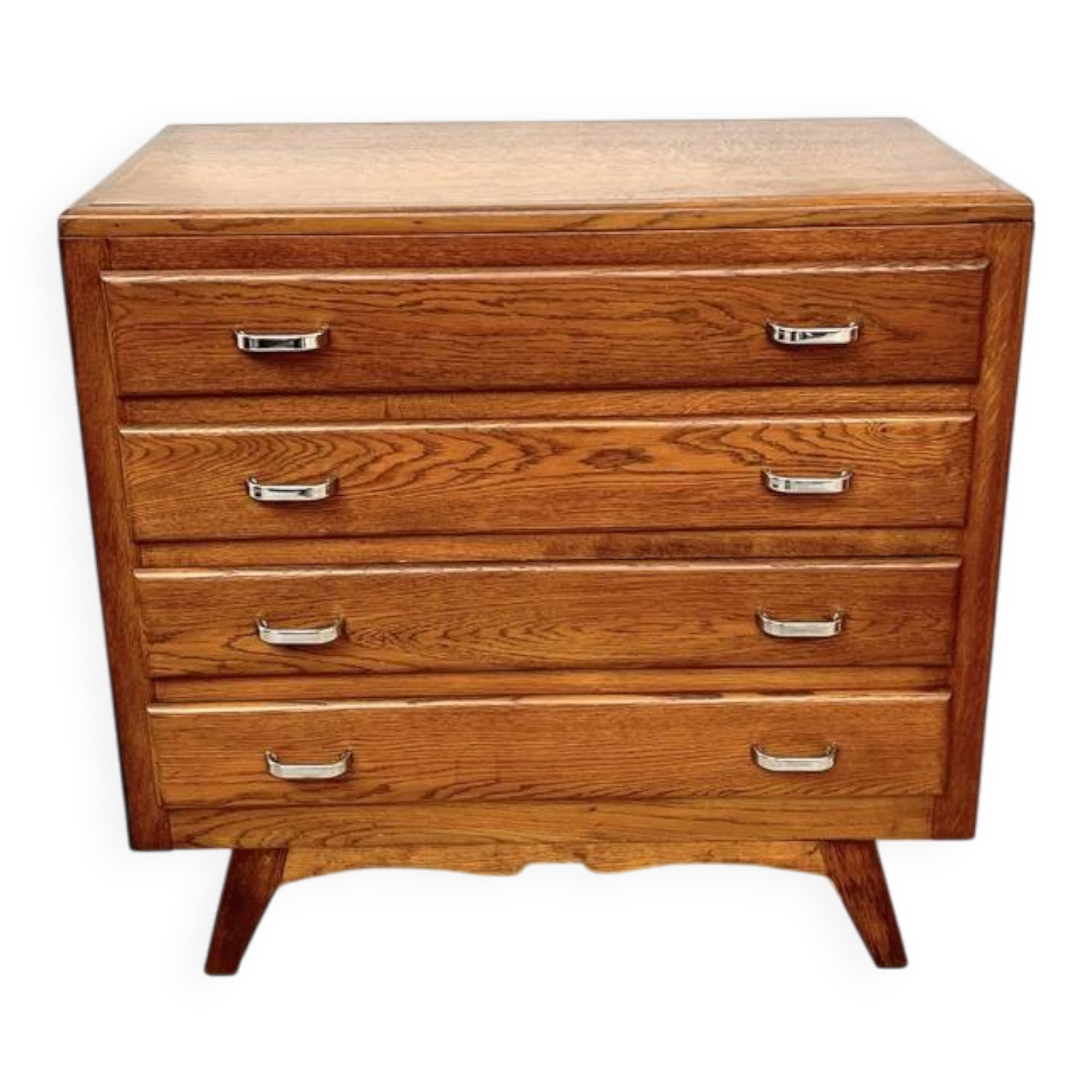 Commode vintage en chêne et poignées chrome – années 60