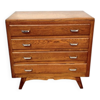 Vintage oak chest of drawers with chrome handles – 1960s