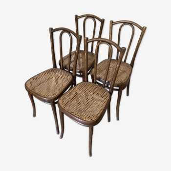 Lot de 4 chaises bistrot Thonet Hofmann, assises cannées