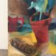 The repotting table, still life, oil on canvas.