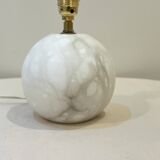 Vintage 1970s white marble ball lamp raffia rope lampshade 70s bohemian chic alabaster