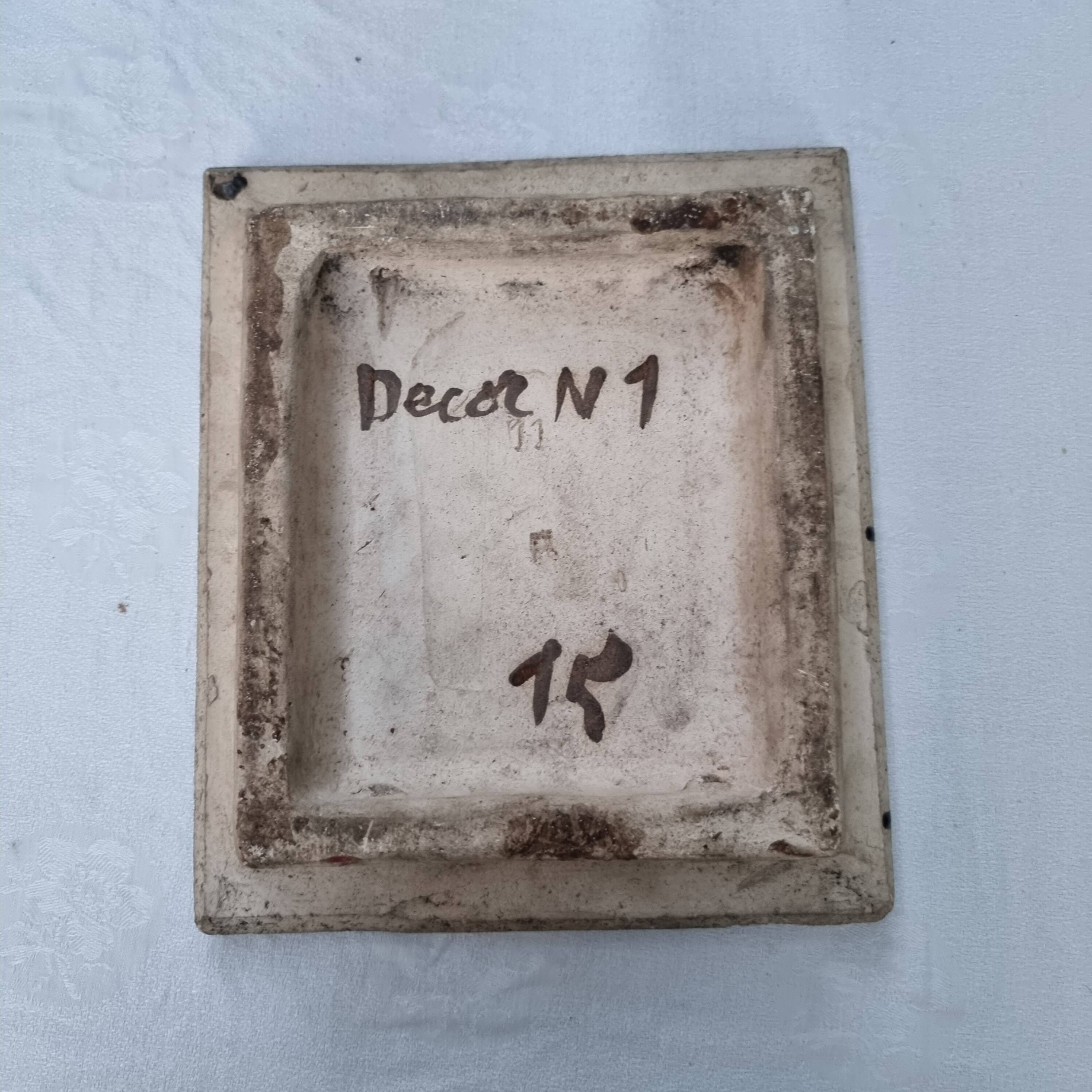 Antique Art Nouveau glazed earthenware tile from the 19th century