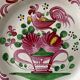 Set of 2 plates XIXth Les Islettes, rooster decoration and flowery basket