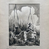 Table Ink wash " Fishermen at Lake Titicaca" Peter BALAZS (1919-2003) ?