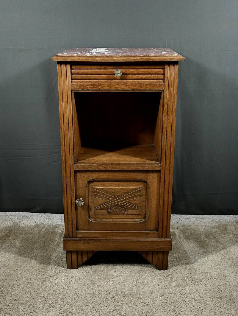 Living Room or Nightstand Table in Oak and Marble, Art Deco – 1930