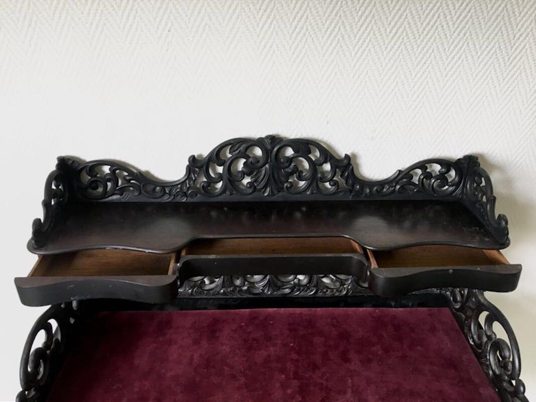 Elegant Victorian Black and Red Desk, Writing Table, Secretaire