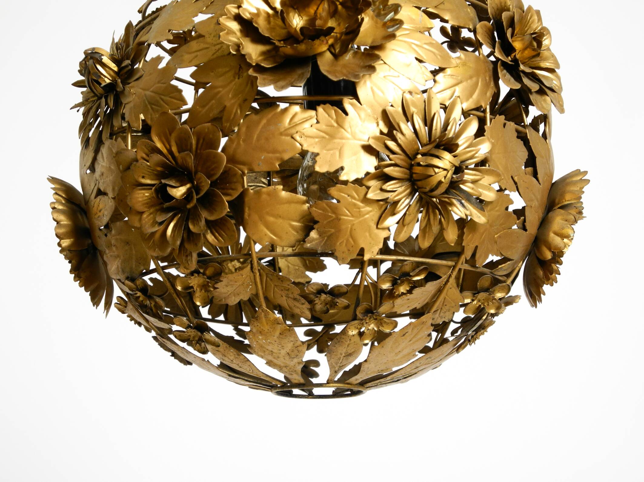 Beautiful floral-style spherical metal ceiling lamp, 1970s Regency design