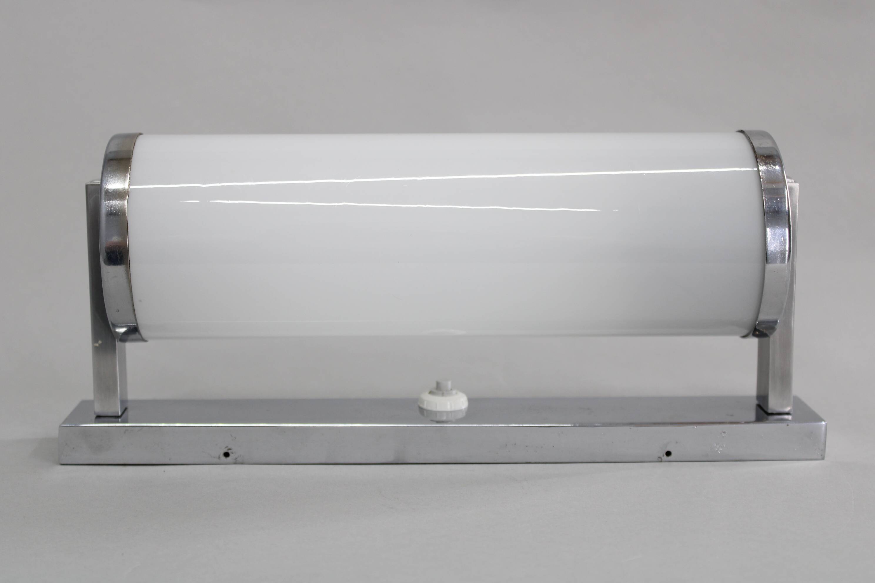 1930s Bauhaus tubular wall light, chrome & glass, Czechoslovakia