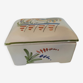 Desvres earthenware jewelry box with bird decoration