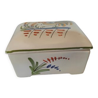 Desvres earthenware jewelry box with bird decoration